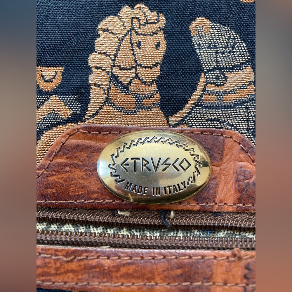 Woven Tapestry Shoulder Bag with Brown Leather Trim - Picture 2 of 16